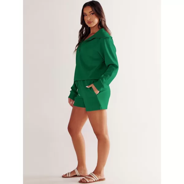 imageANRABESS Womens 2 Piece Outfits Oversized Half Zip Sweat Suits Short Sets 2023 Fall Comfy Sweatshirt Matching Lounge SetsGreen