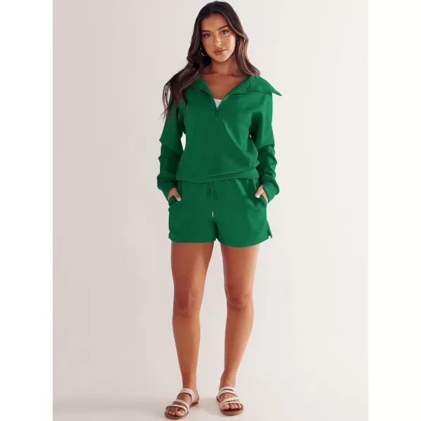 imageANRABESS Womens 2 Piece Outfits Oversized Half Zip Sweat Suits Short Sets 2023 Fall Comfy Sweatshirt Matching Lounge SetsGreen