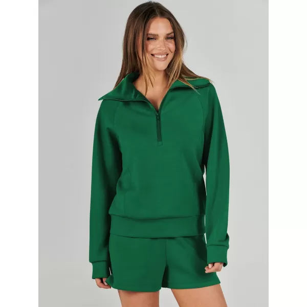 imageANRABESS Womens 2 Piece Outfits Oversized Half Zip Sweat Suits Short Sets 2023 Fall Comfy Sweatshirt Matching Lounge SetsGreen
