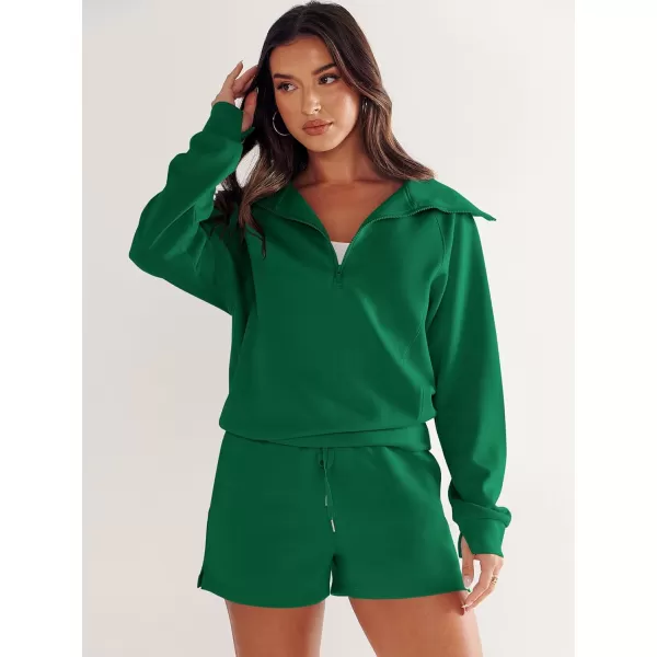 imageANRABESS Womens 2 Piece Outfits Oversized Half Zip Sweat Suits Short Sets 2023 Fall Comfy Sweatshirt Matching Lounge SetsGreen