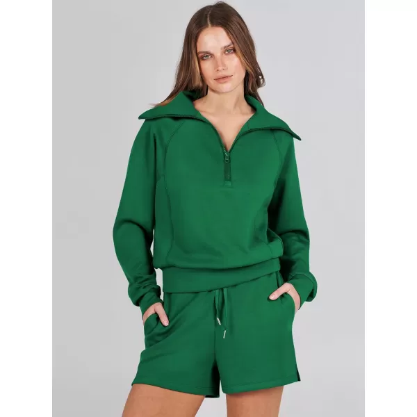 imageANRABESS Womens 2 Piece Outfits Oversized Half Zip Sweat Suits Short Sets 2023 Fall Comfy Sweatshirt Matching Lounge SetsGreen