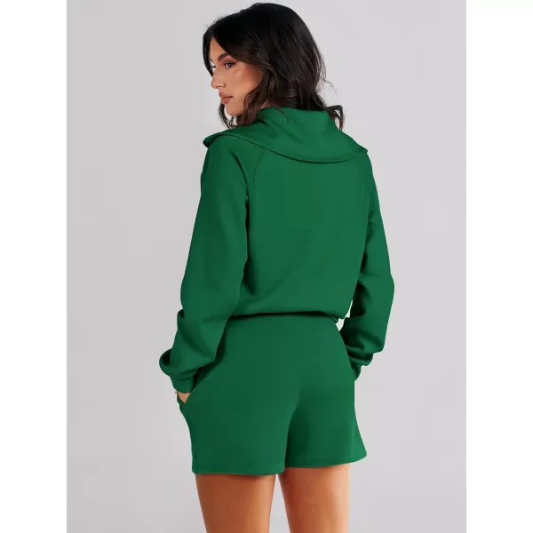 imageANRABESS Womens 2 Piece Outfits Oversized Half Zip Sweat Suits Short Sets 2023 Fall Comfy Sweatshirt Matching Lounge SetsGreen