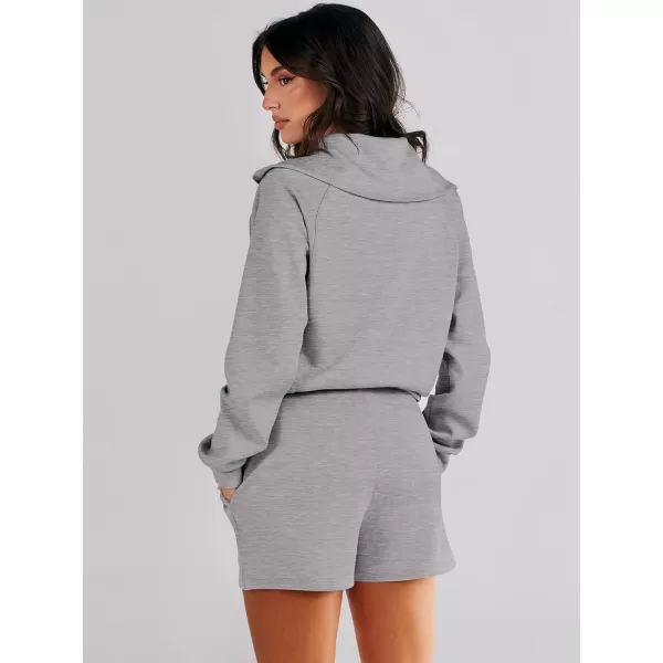 imageANRABESS Womens 2 Piece Outfits Oversized Half Zip Sweat Suits Short Sets 2023 Fall Comfy Sweatshirt Matching Lounge SetsGrey