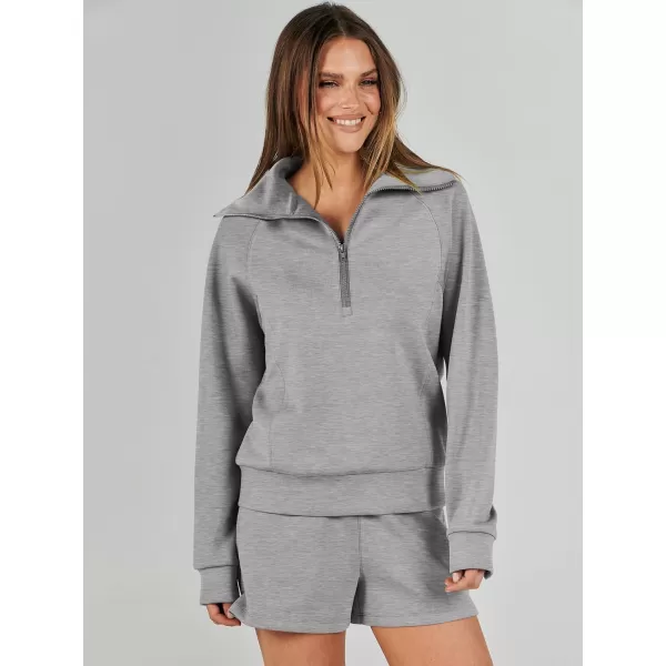 imageANRABESS Womens 2 Piece Outfits Oversized Half Zip Sweat Suits Short Sets 2023 Fall Comfy Sweatshirt Matching Lounge SetsGrey