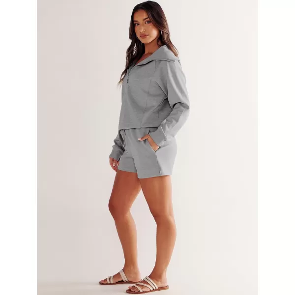 imageANRABESS Womens 2 Piece Outfits Oversized Half Zip Sweat Suits Short Sets 2023 Fall Comfy Sweatshirt Matching Lounge SetsGrey