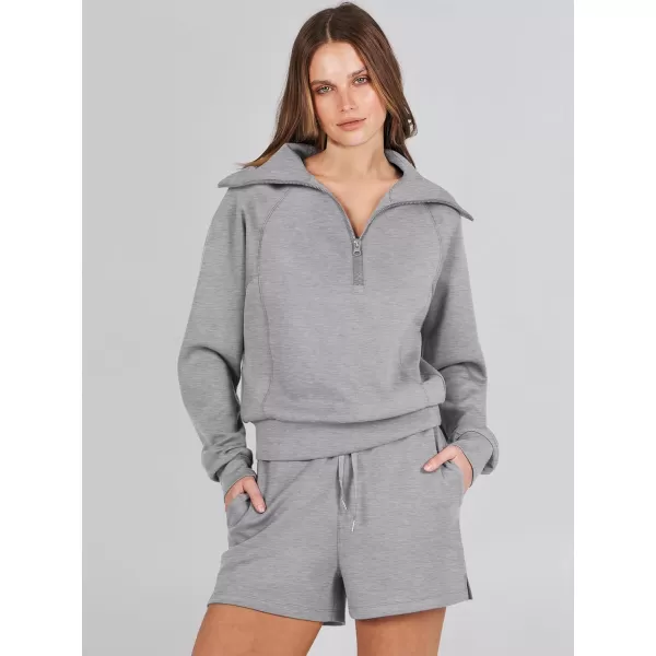 imageANRABESS Womens 2 Piece Outfits Oversized Half Zip Sweat Suits Short Sets 2023 Fall Comfy Sweatshirt Matching Lounge SetsGrey