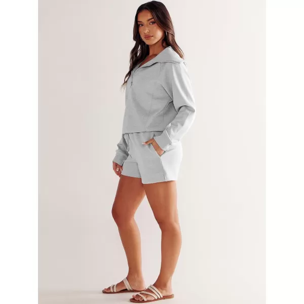 imageANRABESS Womens 2 Piece Outfits Oversized Half Zip Sweat Suits Short Sets 2023 Fall Comfy Sweatshirt Matching Lounge SetsLight Grey