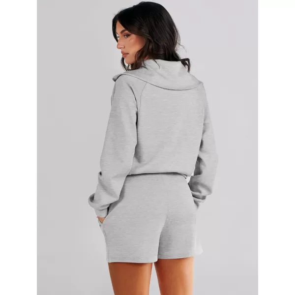 imageANRABESS Womens 2 Piece Outfits Oversized Half Zip Sweat Suits Short Sets 2023 Fall Comfy Sweatshirt Matching Lounge SetsLight Grey