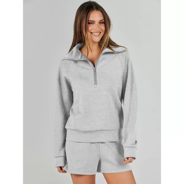 imageANRABESS Womens 2 Piece Outfits Oversized Half Zip Sweat Suits Short Sets 2023 Fall Comfy Sweatshirt Matching Lounge SetsLight Grey