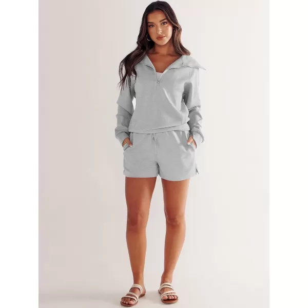 imageANRABESS Womens 2 Piece Outfits Oversized Half Zip Sweat Suits Short Sets 2023 Fall Comfy Sweatshirt Matching Lounge SetsLight Grey