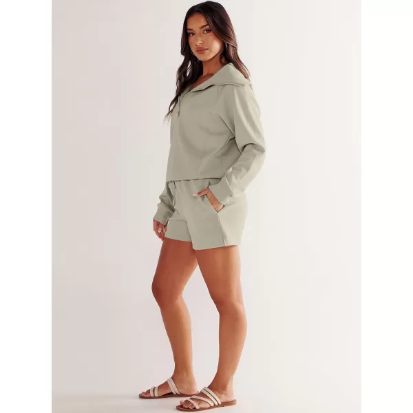 imageANRABESS Womens 2 Piece Outfits Oversized Half Zip Sweat Suits Short Sets 2023 Fall Comfy Sweatshirt Matching Lounge SetsLight Khaki