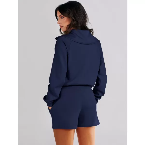 imageANRABESS Womens 2 Piece Outfits Oversized Half Zip Sweat Suits Short Sets 2023 Fall Comfy Sweatshirt Matching Lounge SetsNavy Blue