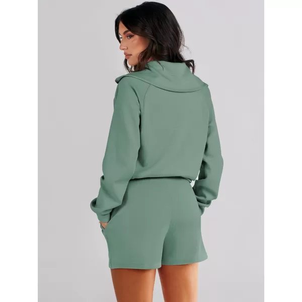 imageANRABESS Womens 2 Piece Outfits Oversized Half Zip Sweat Suits Short Sets 2023 Fall Comfy Sweatshirt Matching Lounge SetsPea Green