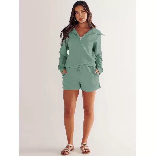 imageANRABESS Womens 2 Piece Outfits Oversized Half Zip Sweat Suits Short Sets 2023 Fall Comfy Sweatshirt Matching Lounge SetsPea Green