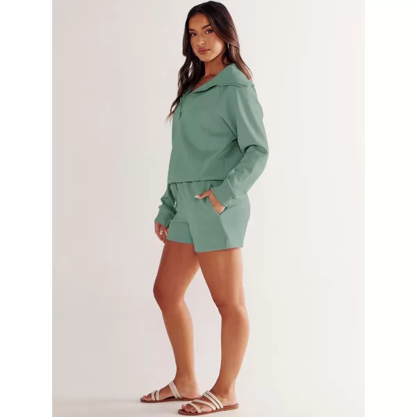 imageANRABESS Womens 2 Piece Outfits Oversized Half Zip Sweat Suits Short Sets 2023 Fall Comfy Sweatshirt Matching Lounge SetsPea Green