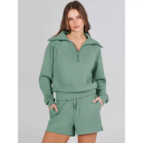 imageANRABESS Womens 2 Piece Outfits Oversized Half Zip Sweat Suits Short Sets 2023 Fall Comfy Sweatshirt Matching Lounge SetsPea Green