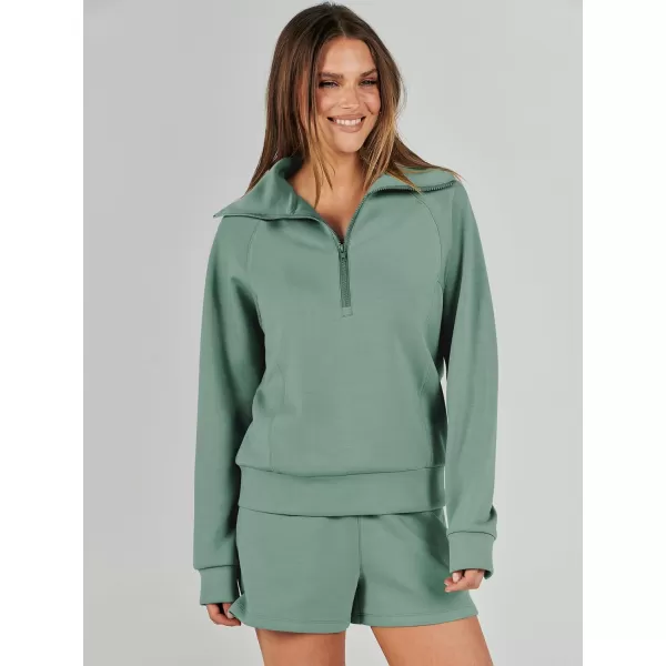 imageANRABESS Womens 2 Piece Outfits Oversized Half Zip Sweat Suits Short Sets 2023 Fall Comfy Sweatshirt Matching Lounge SetsPea Green