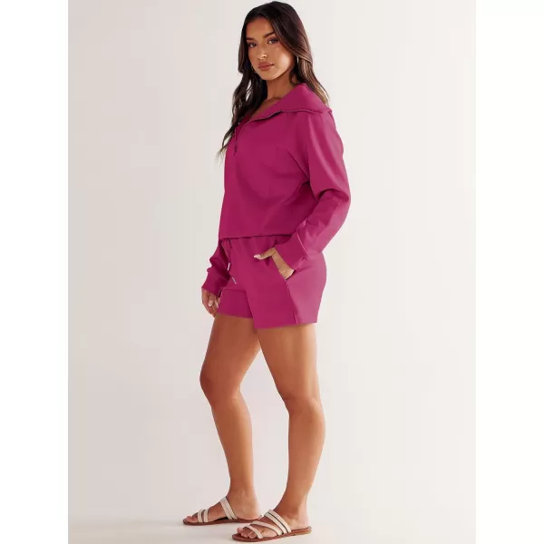imageANRABESS Womens 2 Piece Outfits Oversized Half Zip Sweat Suits Short Sets 2023 Fall Comfy Sweatshirt Matching Lounge SetsRose