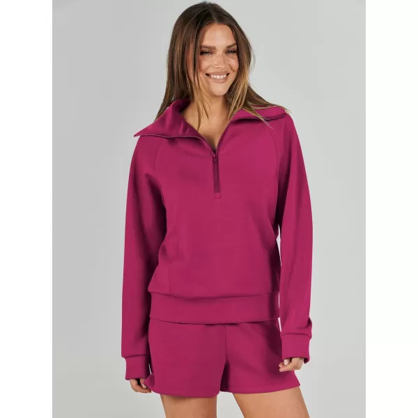 imageANRABESS Womens 2 Piece Outfits Oversized Half Zip Sweat Suits Short Sets 2023 Fall Comfy Sweatshirt Matching Lounge SetsRose