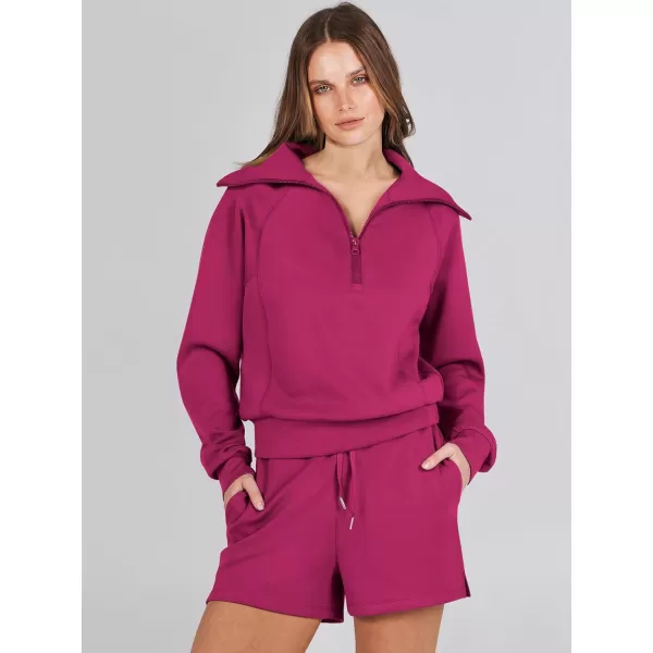 imageANRABESS Womens 2 Piece Outfits Oversized Half Zip Sweat Suits Short Sets 2023 Fall Comfy Sweatshirt Matching Lounge SetsRose