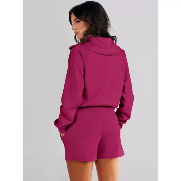 imageANRABESS Womens 2 Piece Outfits Oversized Half Zip Sweat Suits Short Sets 2023 Fall Comfy Sweatshirt Matching Lounge SetsRose
