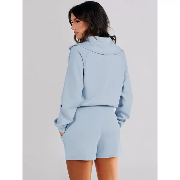 imageANRABESS Womens 2 Piece Outfits Oversized Half Zip Sweat Suits Short Sets 2023 Fall Comfy Sweatshirt Matching Lounge SetsSky