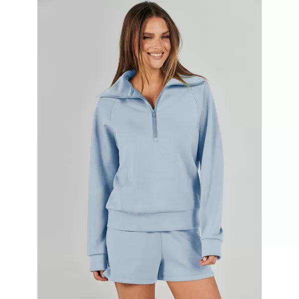imageANRABESS Womens 2 Piece Outfits Oversized Half Zip Sweat Suits Short Sets 2023 Fall Comfy Sweatshirt Matching Lounge SetsSky