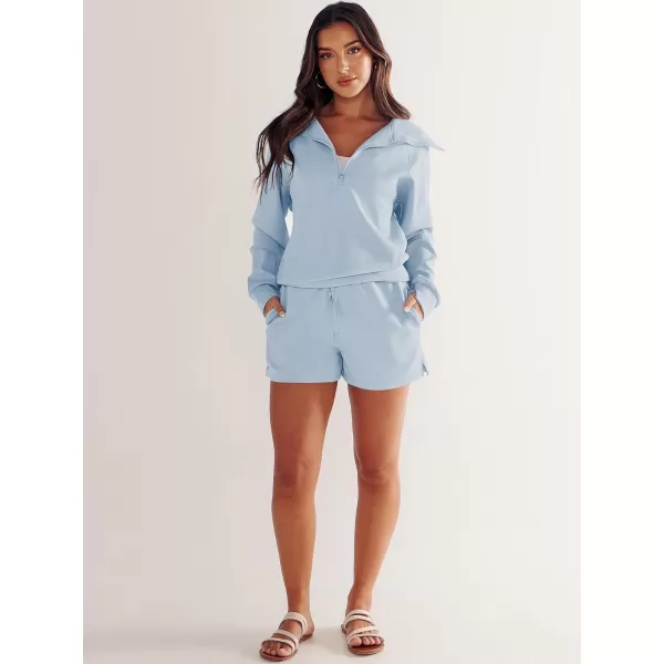 imageANRABESS Womens 2 Piece Outfits Oversized Half Zip Sweat Suits Short Sets 2023 Fall Comfy Sweatshirt Matching Lounge SetsSky
