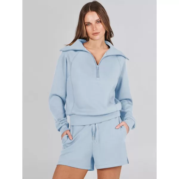 imageANRABESS Womens 2 Piece Outfits Oversized Half Zip Sweat Suits Short Sets 2023 Fall Comfy Sweatshirt Matching Lounge SetsSky