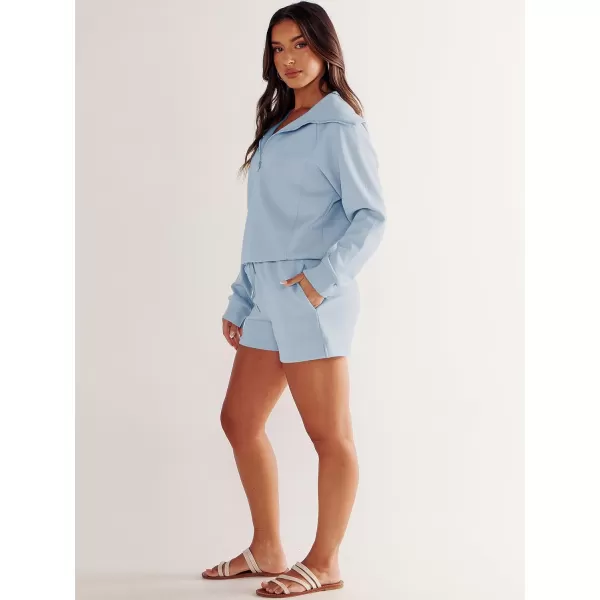 imageANRABESS Womens 2 Piece Outfits Oversized Half Zip Sweat Suits Short Sets 2023 Fall Comfy Sweatshirt Matching Lounge SetsSky