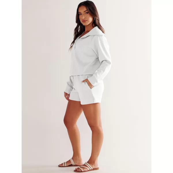 imageANRABESS Womens 2 Piece Outfits Oversized Half Zip Sweat Suits Short Sets 2023 Fall Comfy Sweatshirt Matching Lounge SetsWhite