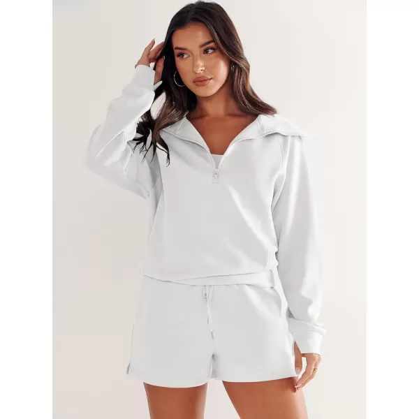 imageANRABESS Womens 2 Piece Outfits Oversized Half Zip Sweat Suits Short Sets 2023 Fall Comfy Sweatshirt Matching Lounge SetsWhite