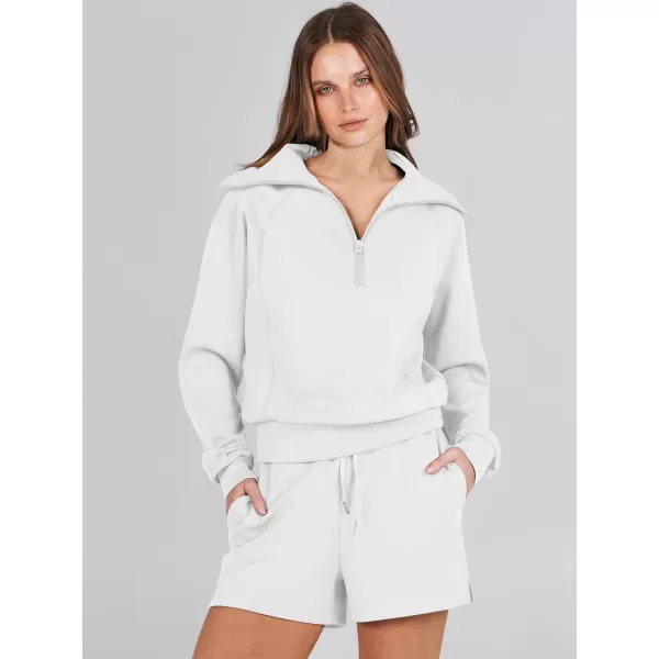 imageANRABESS Womens 2 Piece Outfits Oversized Half Zip Sweat Suits Short Sets 2023 Fall Comfy Sweatshirt Matching Lounge SetsWhite