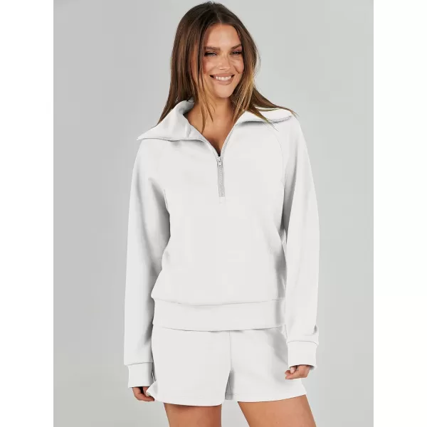 imageANRABESS Womens 2 Piece Outfits Oversized Half Zip Sweat Suits Short Sets 2023 Fall Comfy Sweatshirt Matching Lounge SetsWhite