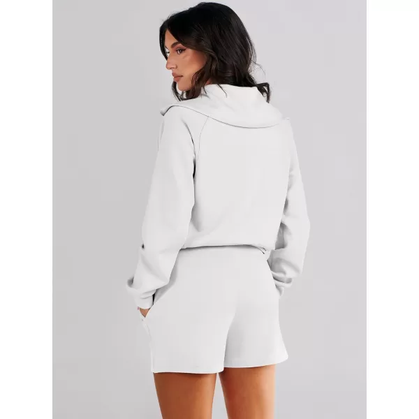imageANRABESS Womens 2 Piece Outfits Oversized Half Zip Sweat Suits Short Sets 2023 Fall Comfy Sweatshirt Matching Lounge SetsWhite