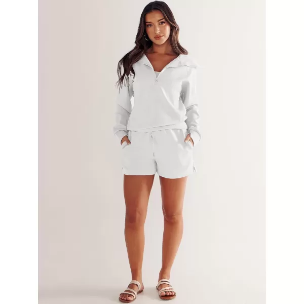 imageANRABESS Womens 2 Piece Outfits Oversized Half Zip Sweat Suits Short Sets 2023 Fall Comfy Sweatshirt Matching Lounge SetsWhite