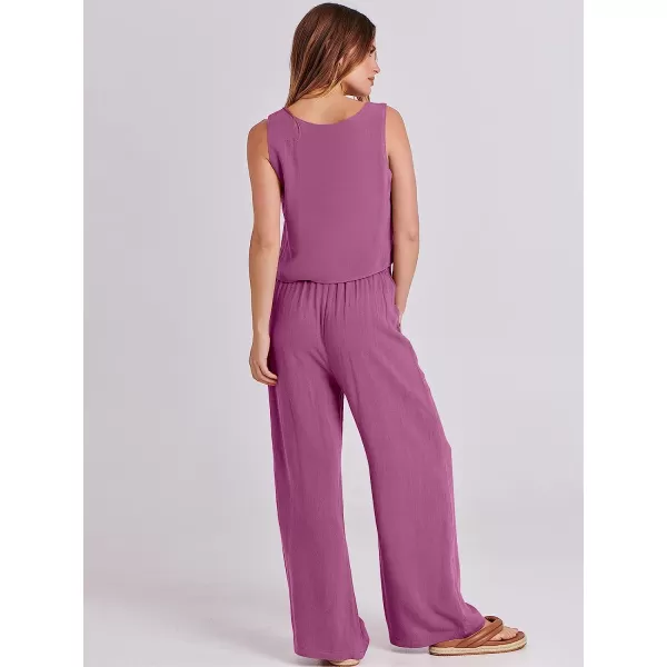 imageANRABESS Womens 2 Piece Outfits Square Neck Linen Tank Crop Top Wide Leg Pants Matching Lounge Set TracksuitRose