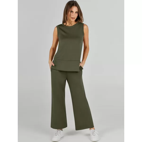 imageANRABESS Womens 2 Piece Outfits Summer Outfits Sleeveless Wide Leg Jumpsuits Casual Lounge SetsArmy Green