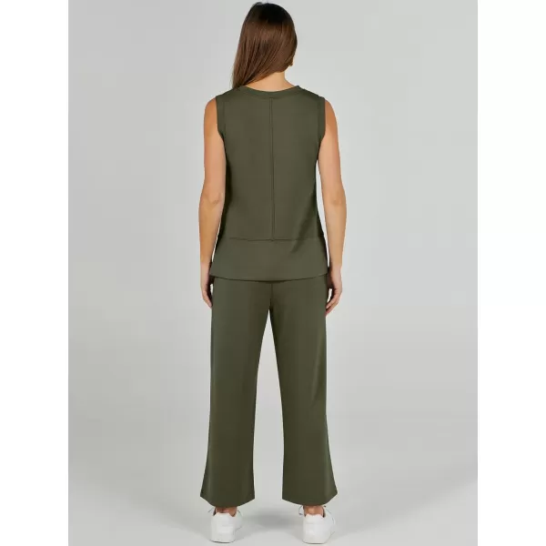 imageANRABESS Womens 2 Piece Outfits Summer Outfits Sleeveless Wide Leg Jumpsuits Casual Lounge SetsArmy Green