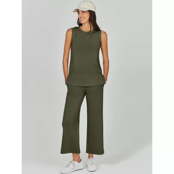 imageANRABESS Womens 2 Piece Outfits Summer Outfits Sleeveless Wide Leg Jumpsuits Casual Lounge SetsArmy Green