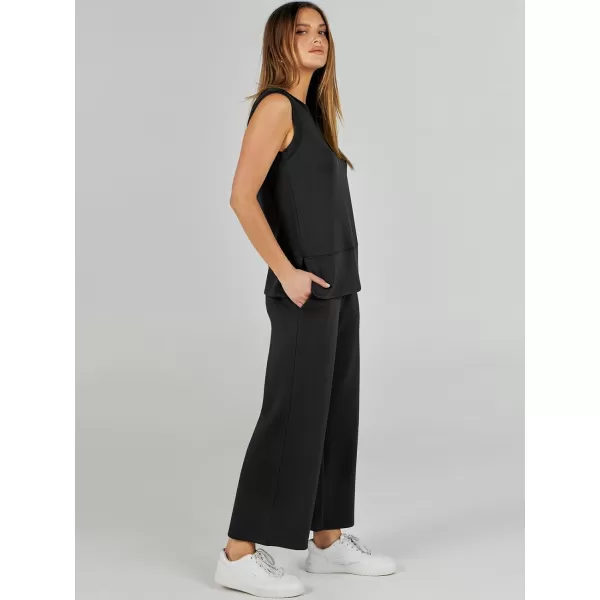 imageANRABESS Womens 2 Piece Outfits Summer Outfits Sleeveless Wide Leg Jumpsuits Casual Lounge SetsBlack