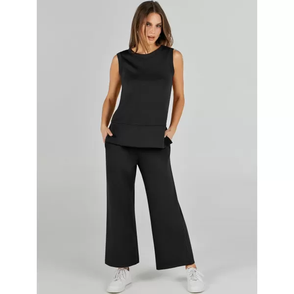 imageANRABESS Womens 2 Piece Outfits Summer Outfits Sleeveless Wide Leg Jumpsuits Casual Lounge SetsBlack