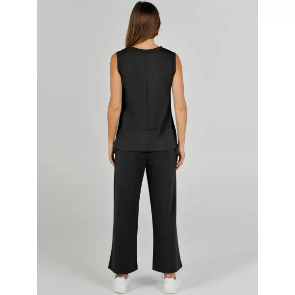 imageANRABESS Womens 2 Piece Outfits Summer Outfits Sleeveless Wide Leg Jumpsuits Casual Lounge SetsBlack