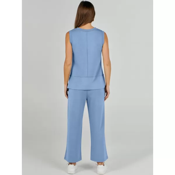 imageANRABESS Womens 2 Piece Outfits Summer Outfits Sleeveless Wide Leg Jumpsuits Casual Lounge SetsBlue