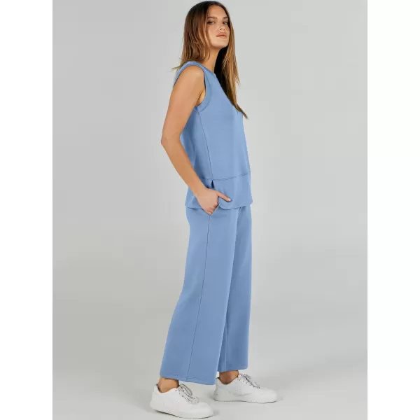imageANRABESS Womens 2 Piece Outfits Summer Outfits Sleeveless Wide Leg Jumpsuits Casual Lounge SetsBlue
