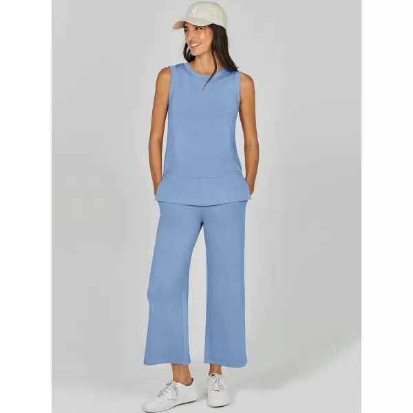 imageANRABESS Womens 2 Piece Outfits Summer Outfits Sleeveless Wide Leg Jumpsuits Casual Lounge SetsBlue
