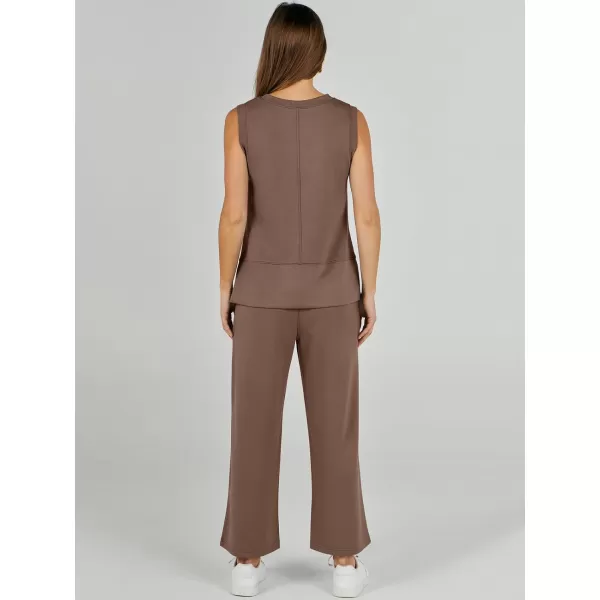 imageANRABESS Womens 2 Piece Outfits Summer Outfits Sleeveless Wide Leg Jumpsuits Casual Lounge SetsBrown