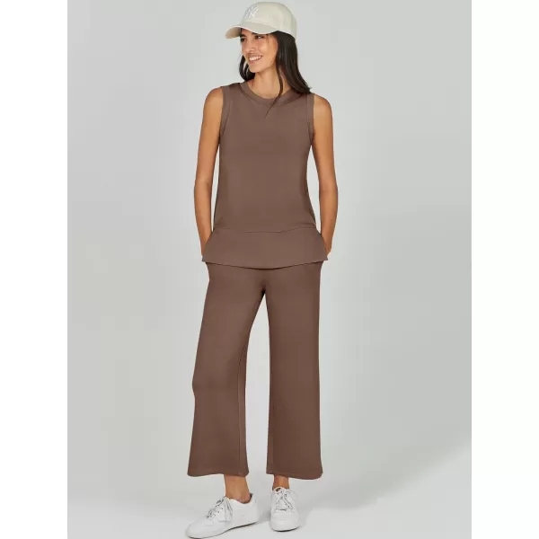 imageANRABESS Womens 2 Piece Outfits Summer Outfits Sleeveless Wide Leg Jumpsuits Casual Lounge SetsBrown