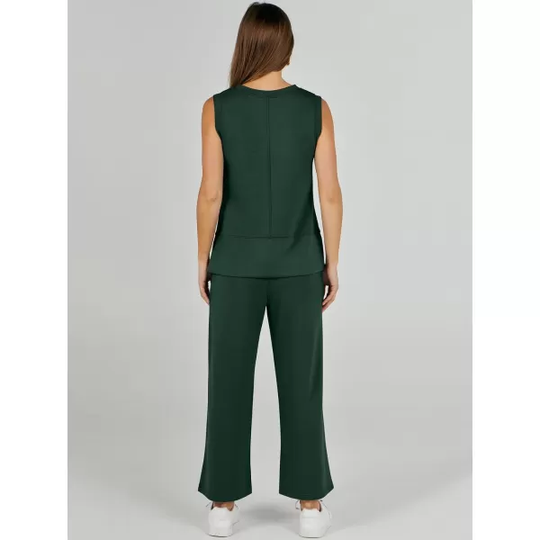 imageANRABESS Womens 2 Piece Outfits Summer Outfits Sleeveless Wide Leg Jumpsuits Casual Lounge SetsDeep Green