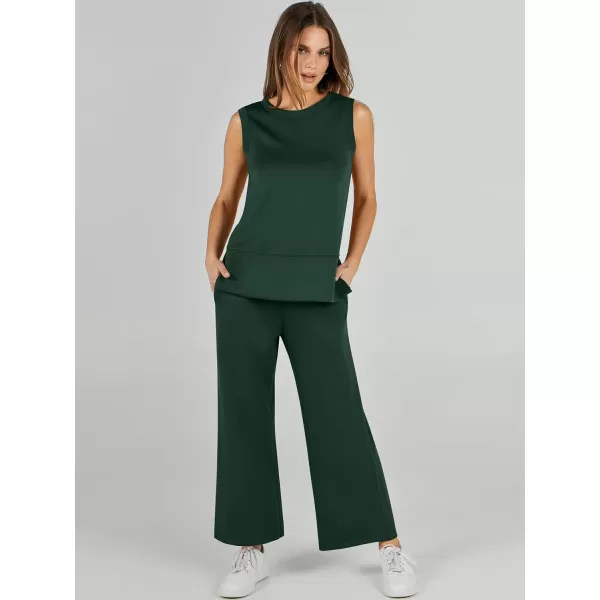 imageANRABESS Womens 2 Piece Outfits Summer Outfits Sleeveless Wide Leg Jumpsuits Casual Lounge SetsDeep Green
